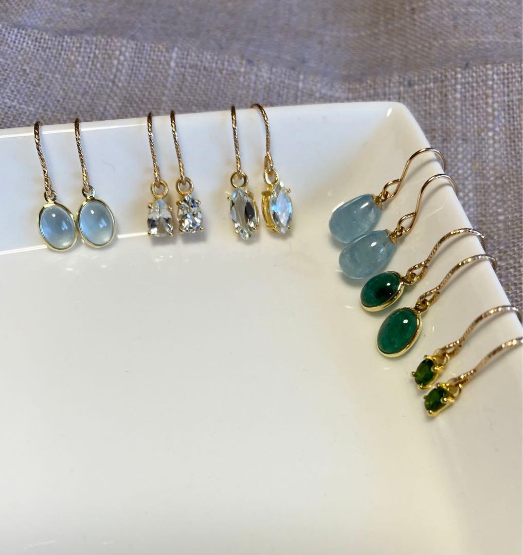 天然石　14kgf アクアマリン AAA マーキスファセット　ピアス　アレル対応