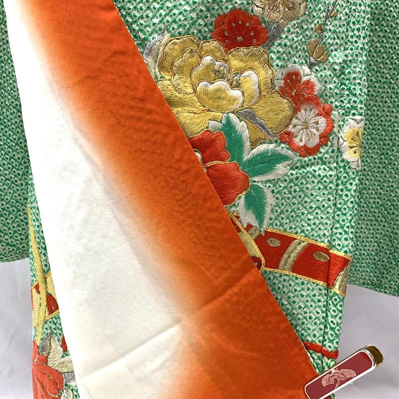 506ag4□七五三 七歳 女児 着物&袋帯&長襦袢 総絞り 総刺繍 花□良好