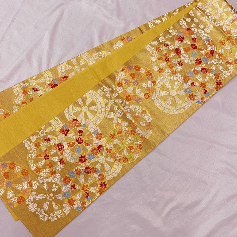 411ag68◎川島織物 七五三 7歳 全通袋帯 ハーフ成人式 源氏車◎美品