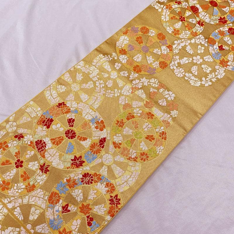 411ag68◎川島織物 七五三 7歳 全通袋帯 ハーフ成人式 源氏車◎美品