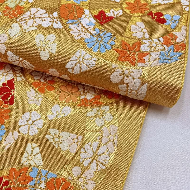 411ag68◎川島織物 七五三 7歳 全通袋帯 ハーフ成人式 源氏車◎美品