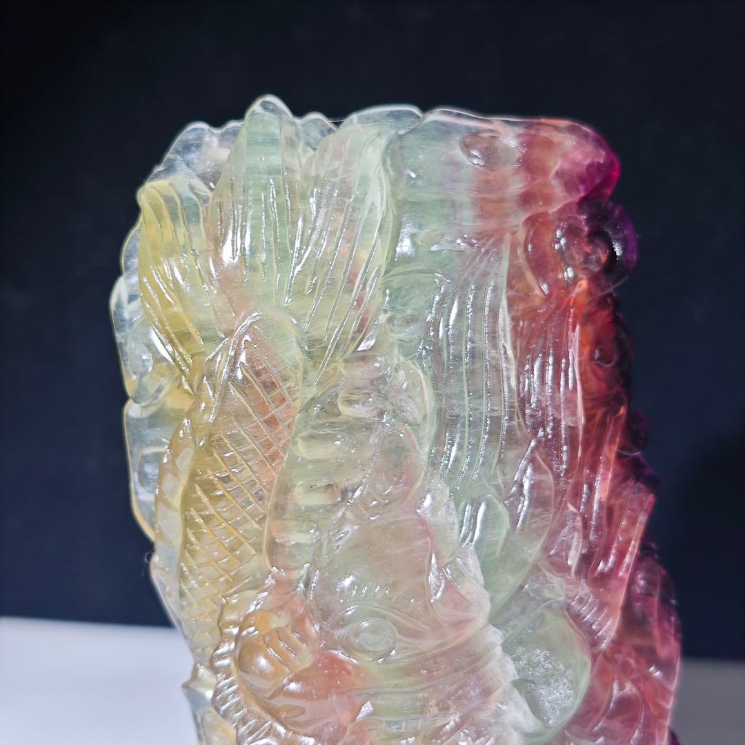 天然石フローライトの龍　ドラゴン　置物　彫物NO.060804