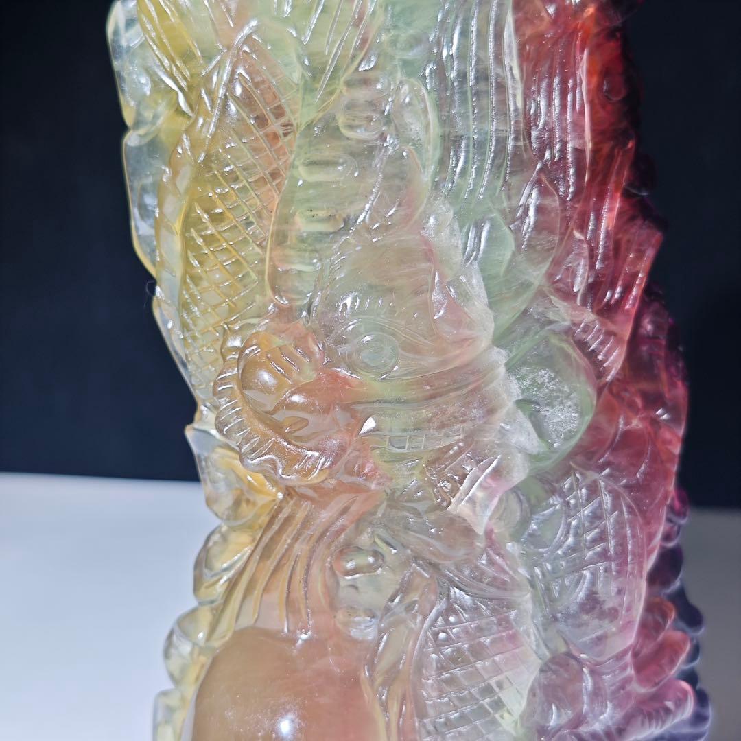 天然石フローライトの龍　ドラゴン　置物　彫物NO.060804