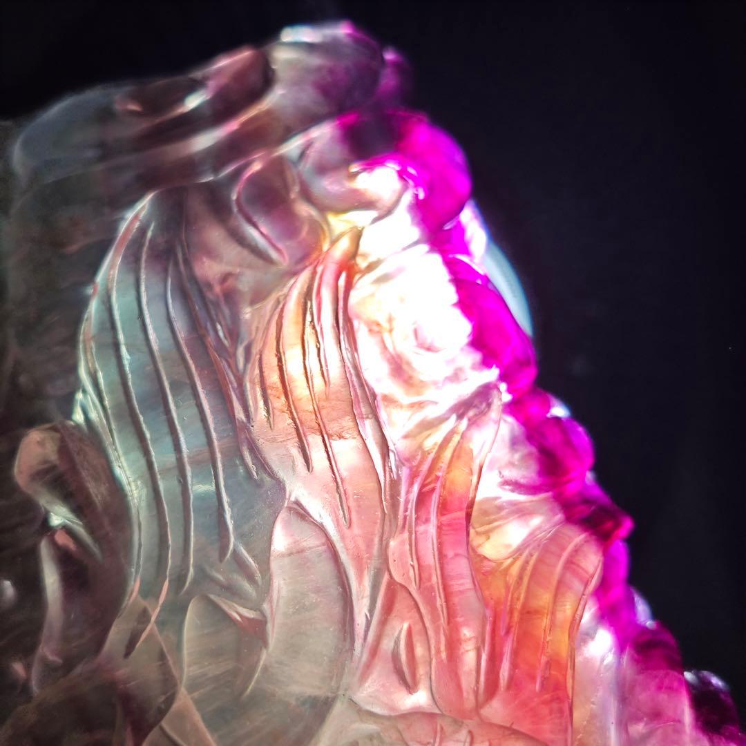 天然石フローライトの龍　ドラゴン　置物　彫物NO.060804