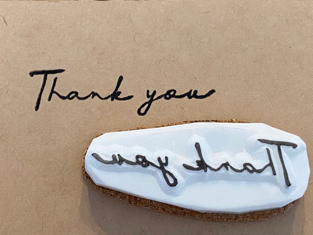 【消しゴムはんこ】Thank you  売約済み 消しゴムはんこ「thank you」持ち手MDF木材厚さ2.5mm | iichi 日々の
