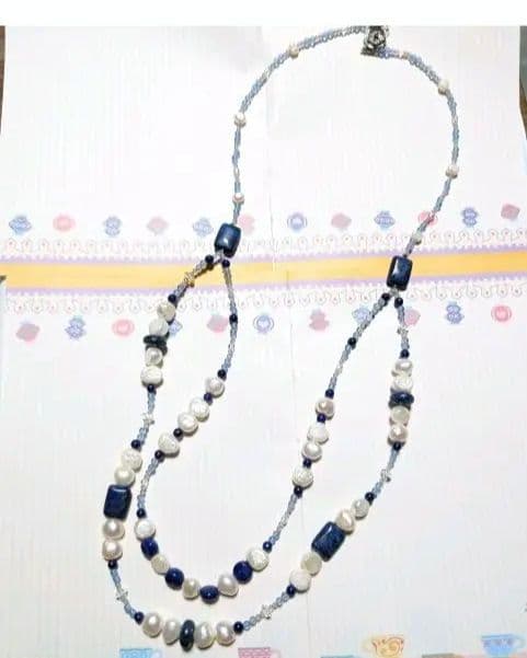 ラピスラズリと水晶 と淡水パール ロングネックレス