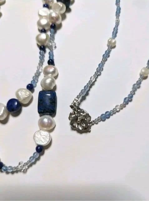 ラピスラズリと水晶 と淡水パール ロングネックレス