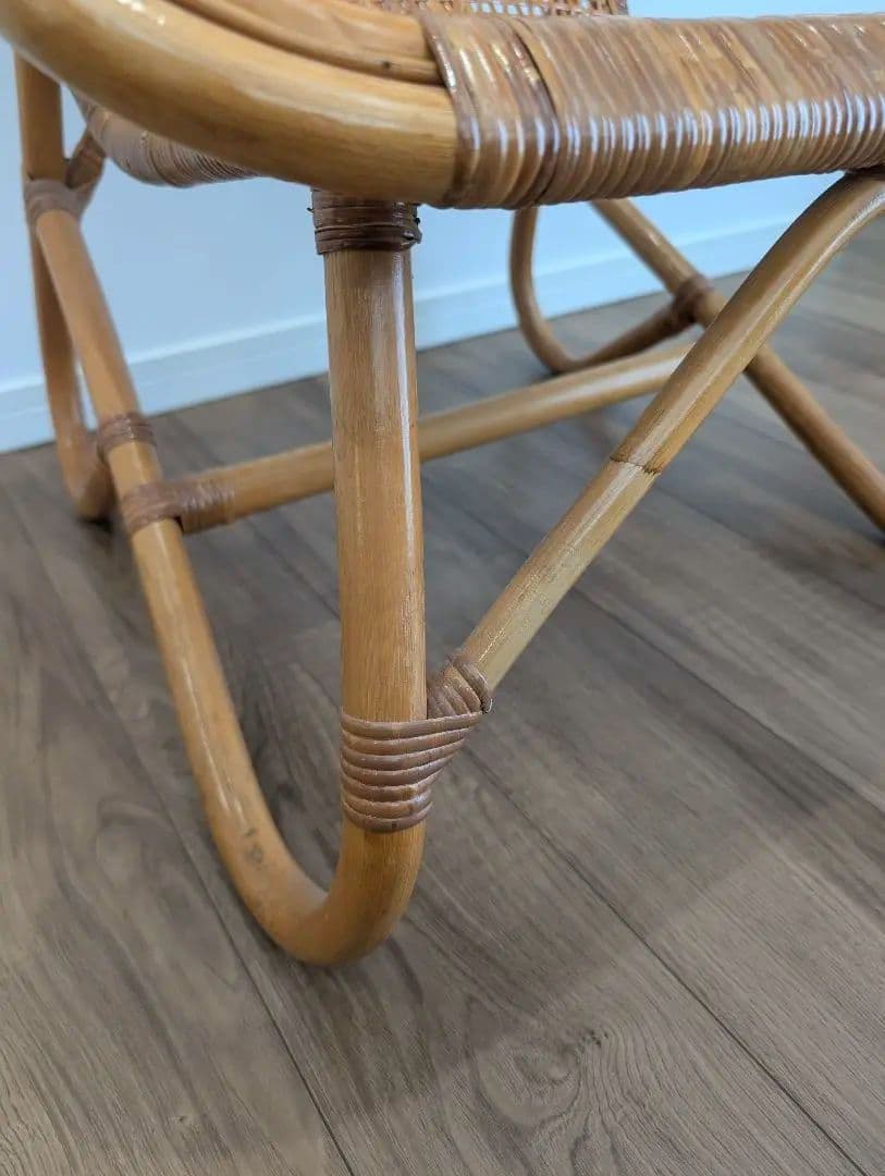 古家具ナチュラル天然素材◾️籐ラタンフレーム ラタンチェア 椅子 アームチェア