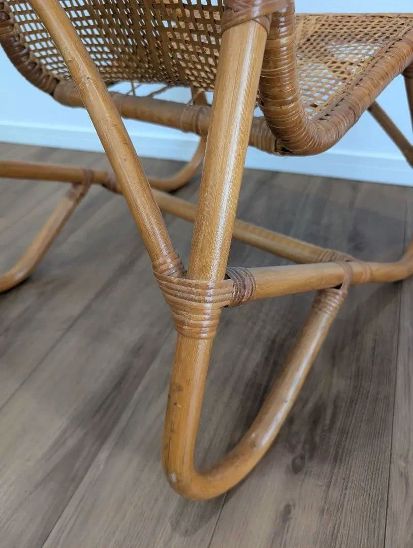 古家具ナチュラル天然素材◾️籐ラタンフレーム ラタンチェア 椅子 アームチェア