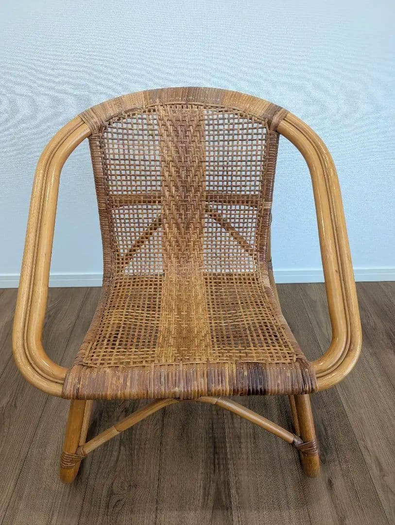 古家具ナチュラル天然素材◾️籐ラタンフレーム ラタンチェア 椅子 アームチェア