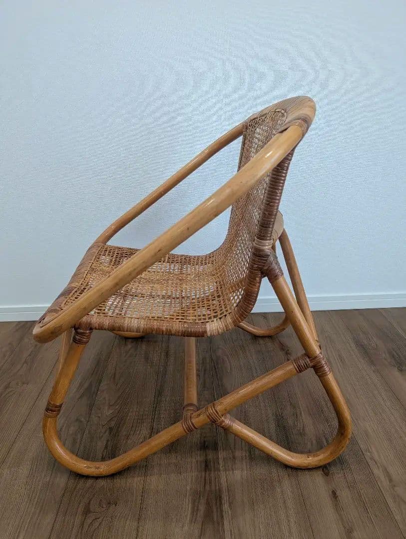 古家具ナチュラル天然素材◾️籐ラタンフレーム ラタンチェア 椅子 アームチェア