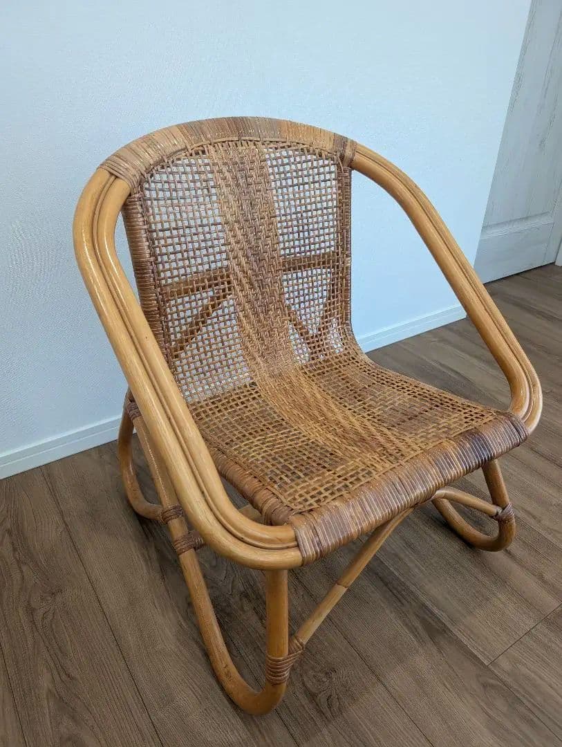 古家具ナチュラル天然素材◾️籐ラタンフレーム ラタンチェア 椅子 アームチェア
