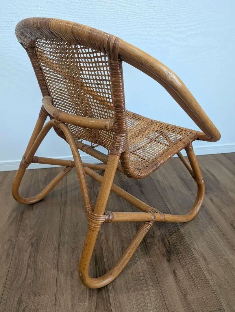 古家具ナチュラル天然素材◾️籐ラタンフレーム ラタンチェア 椅子 アームチェア