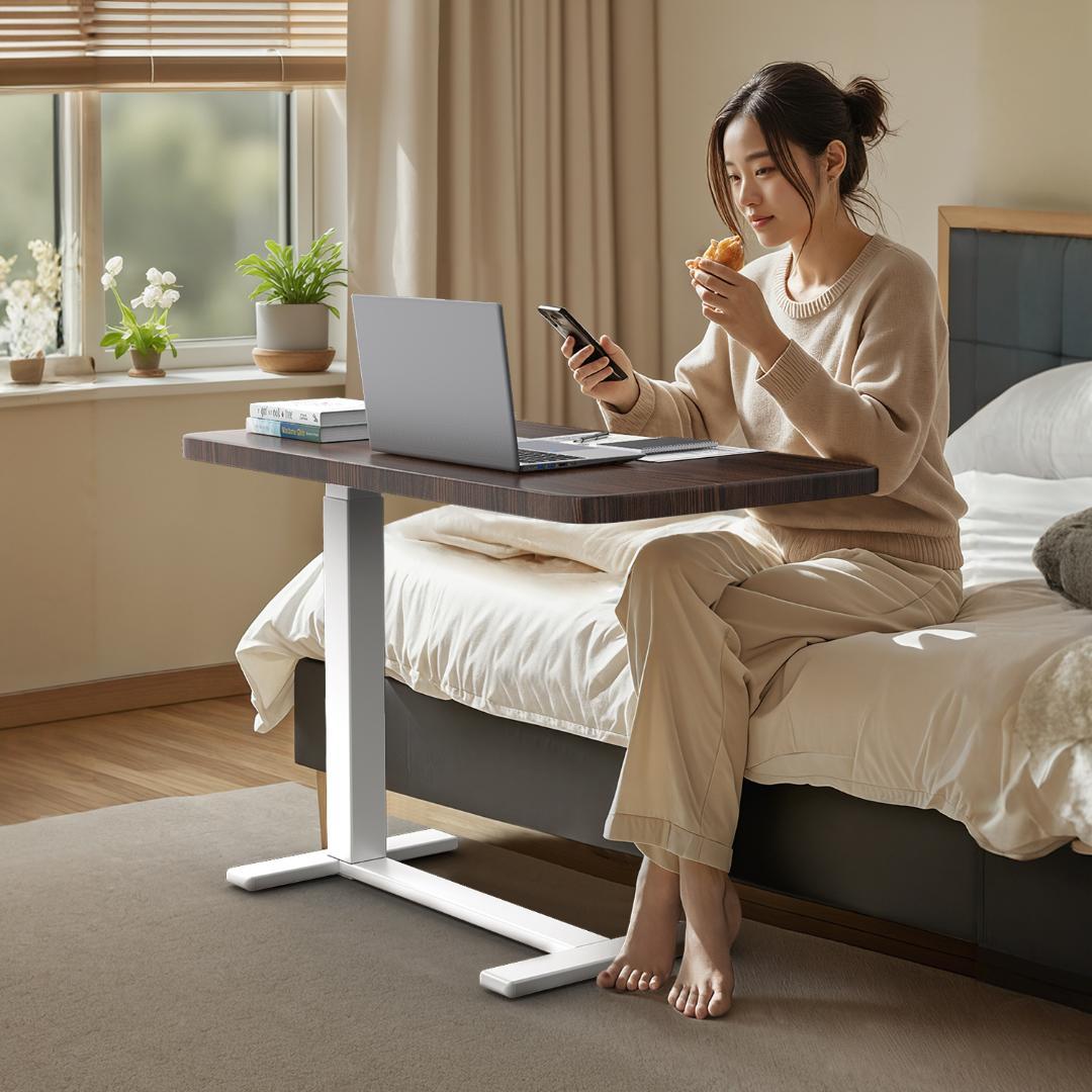 在宅勤務用 サイドテーブル 気圧昇降ベッドテーブル 64～102cm高さ調整可能