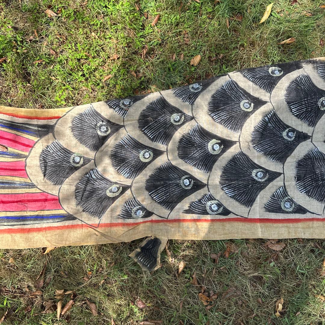 【希少・古布】蔵出しアンティーク鯉のぼり 麻布製 手描き彩色 5.2m 昭和初期