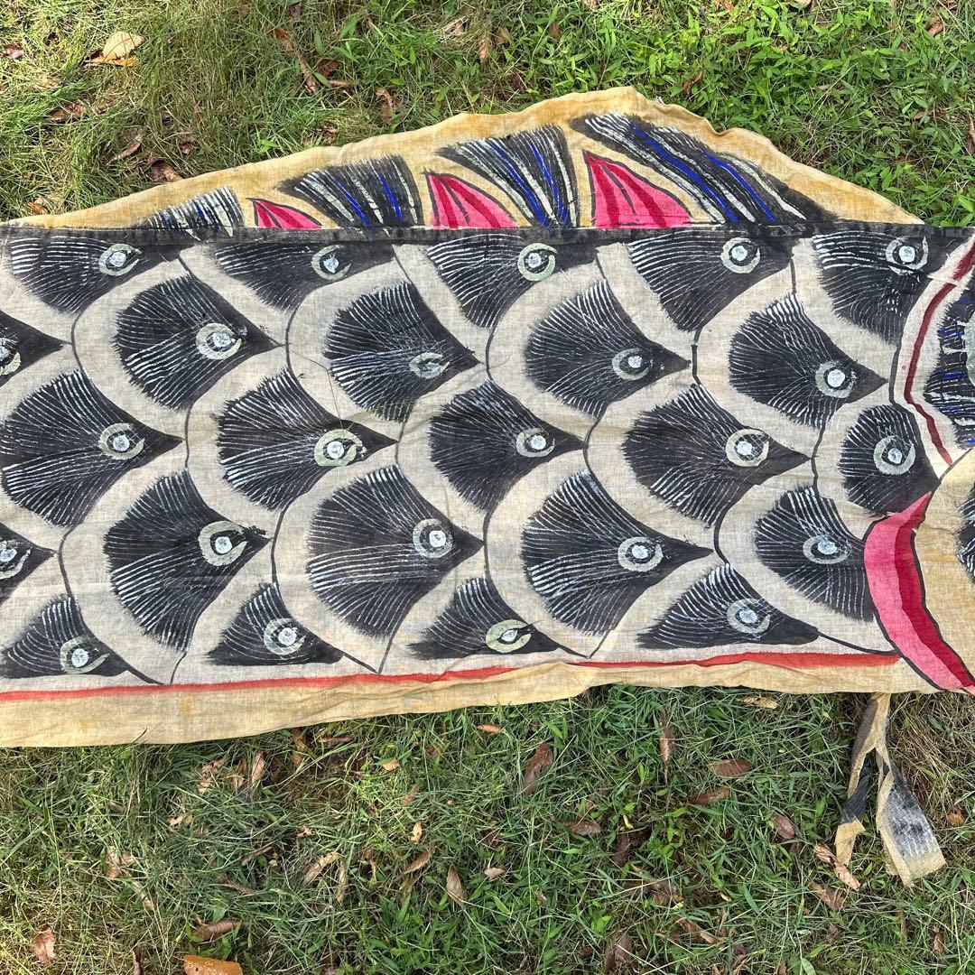 【希少・古布】蔵出しアンティーク鯉のぼり 麻布製 手描き彩色 5.2m 昭和初期