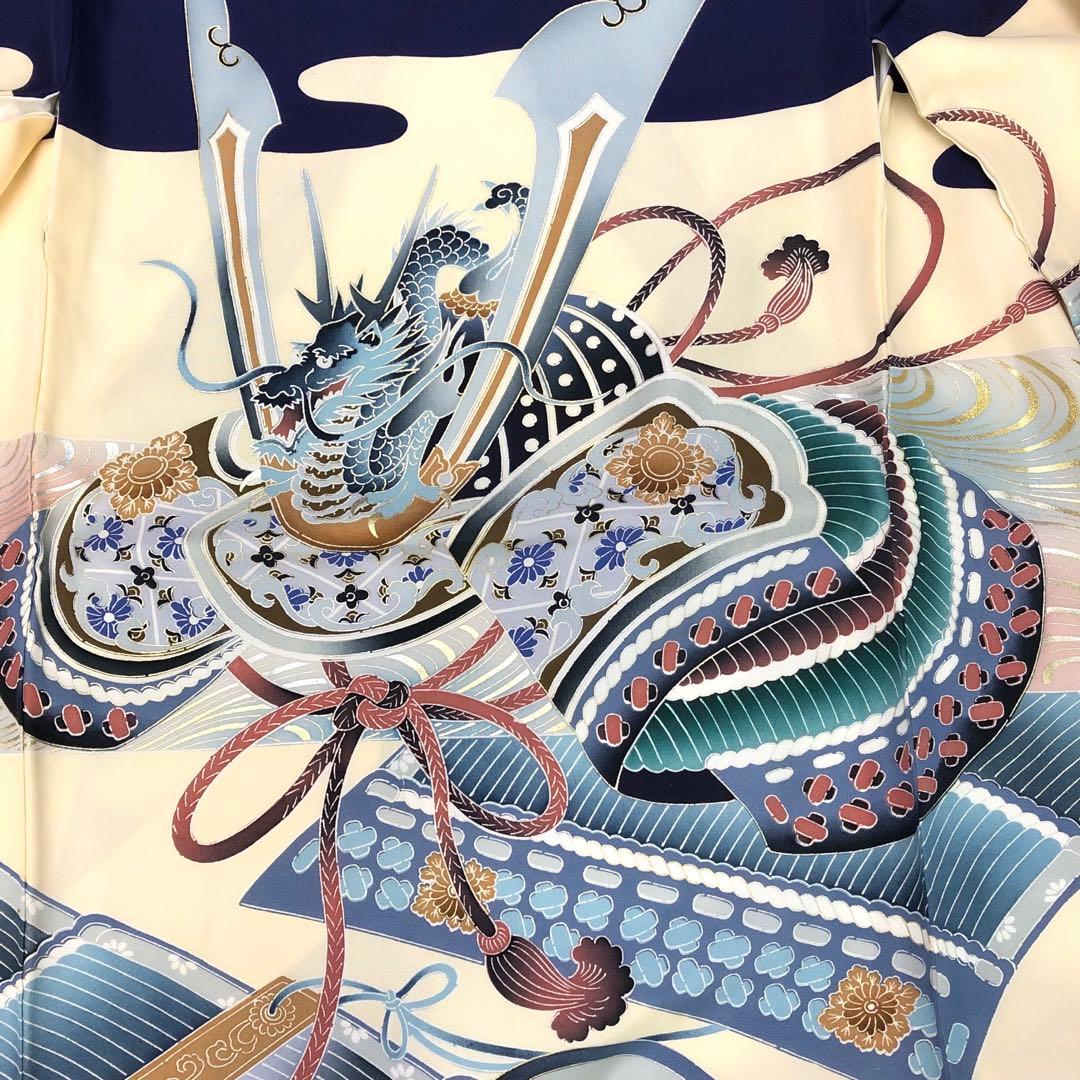 子供着物 お宮参り 七五三 祝着 襦袢付 兜に龍 金銀彩 CK-7363