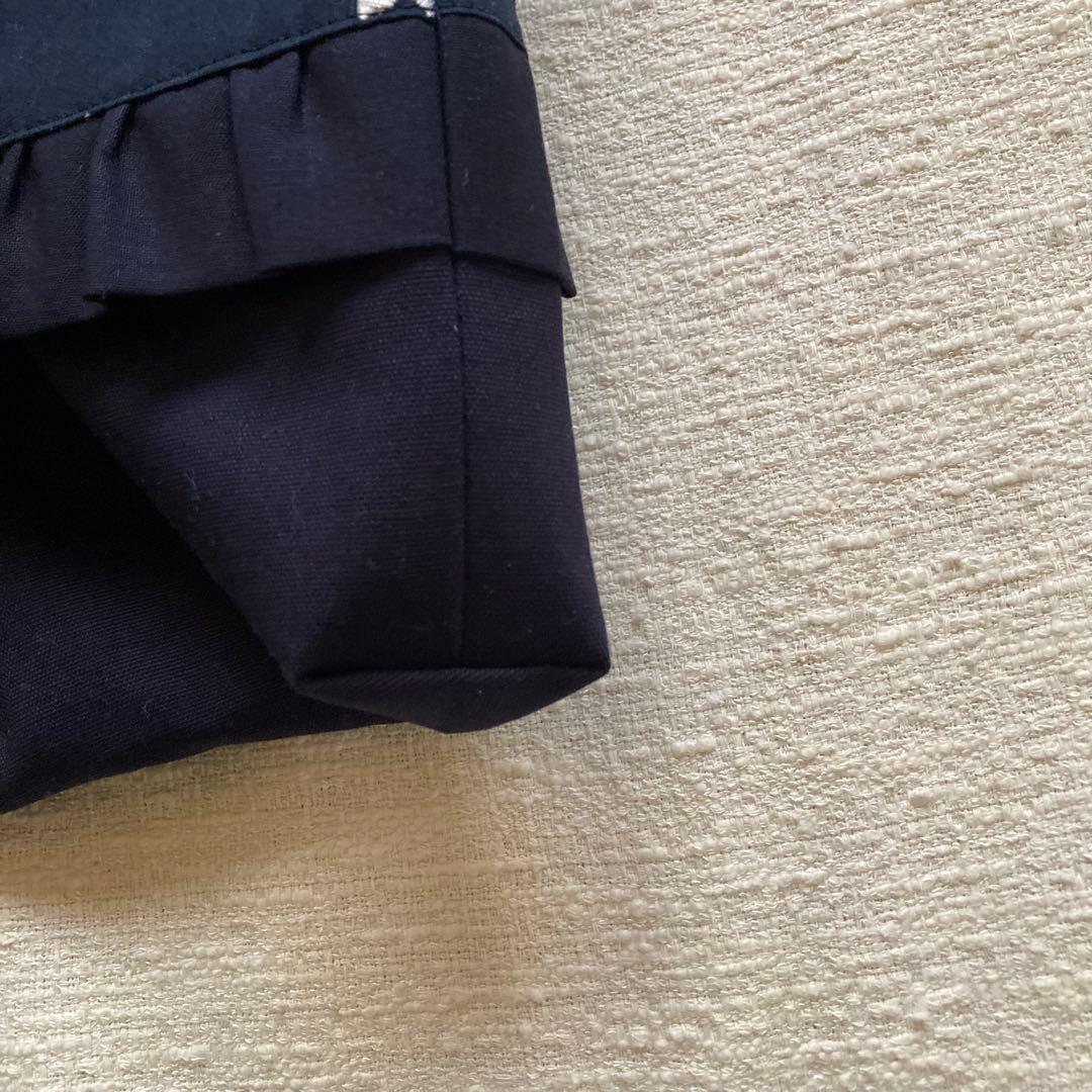 kiki様専用！リボン柄刺繍無地両面フリルレッスンバッグ+上履き袋 紺