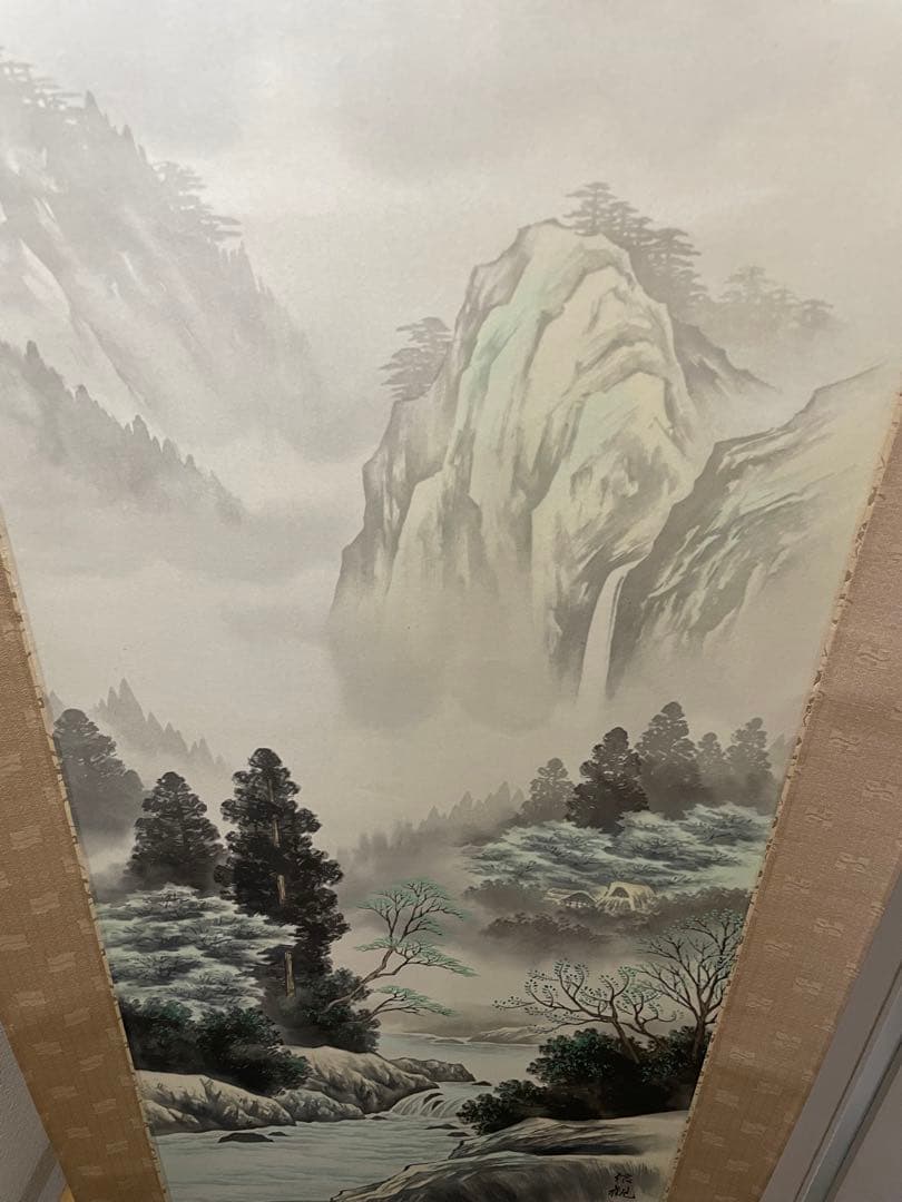 秋山信観 彩色山水 掛軸 尺五立 日本画家 - メルカリ