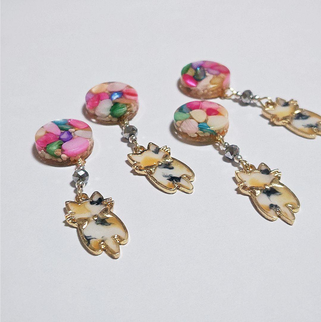 【969】細石と子猫のピアス／イヤリング