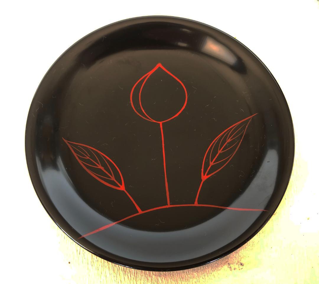 銘々皿 漆塗 民芸絵変わり鈴木繁男デザイン 5枚 取皿 5寸 14.5ｃｍ 木製