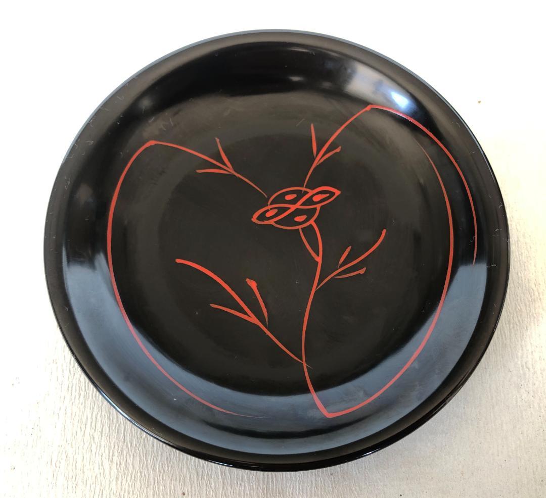 銘々皿 漆塗 民芸絵変わり鈴木繁男デザイン 5枚 取皿 5寸 14.5ｃｍ 木製