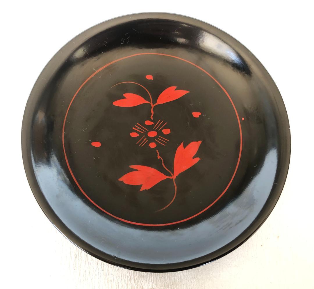 銘々皿 漆塗 民芸絵変わり鈴木繁男デザイン 5枚 取皿 5寸 14.5ｃｍ 木製