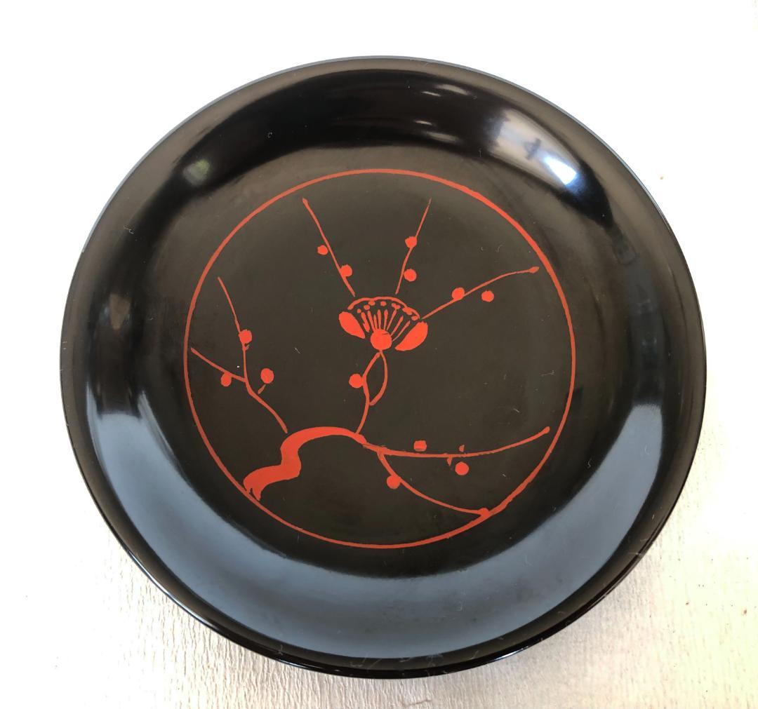 銘々皿 漆塗 民芸絵変わり鈴木繁男デザイン 5枚 取皿 5寸 14.5ｃｍ 木製