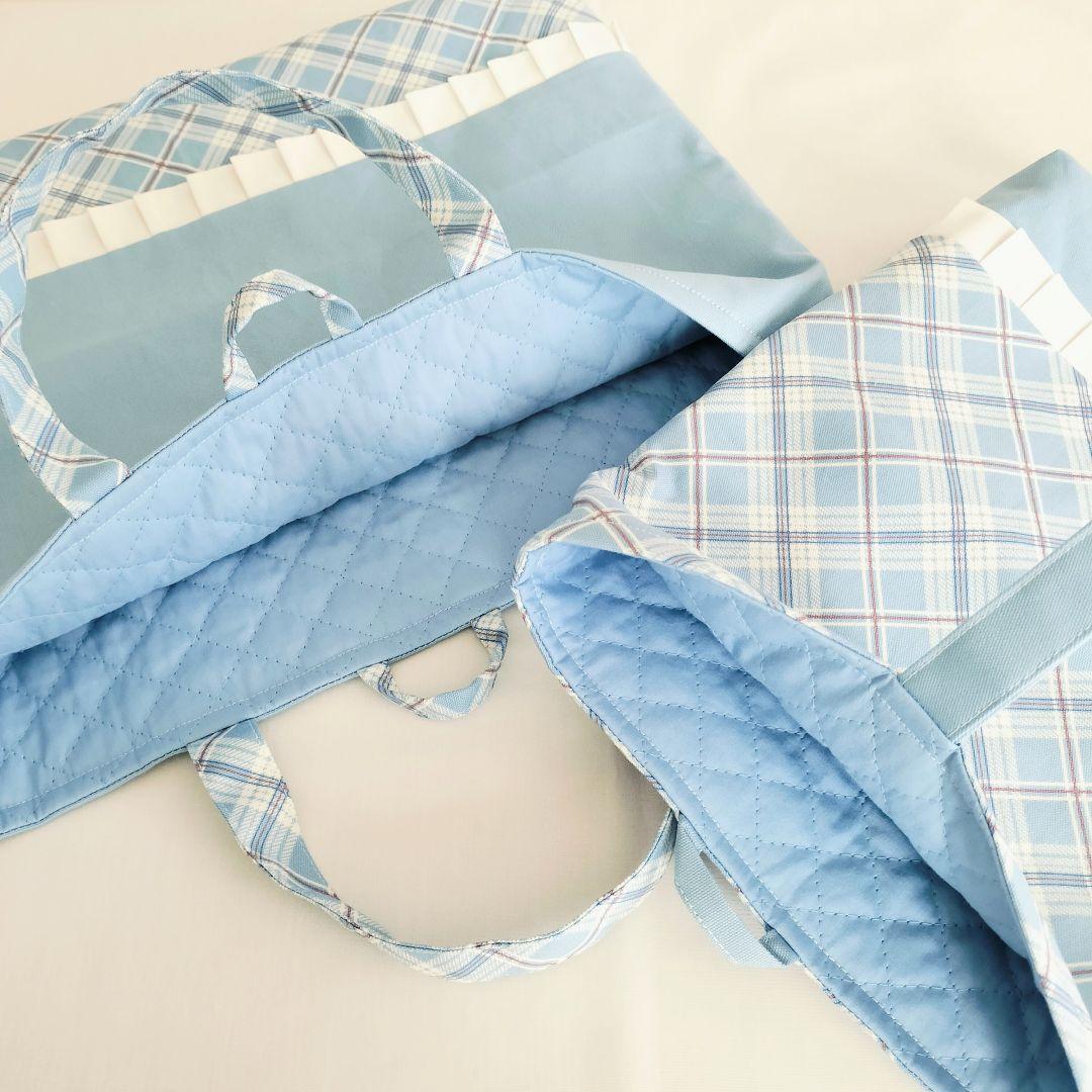 ゆりう7520様オーダー分　バイヤスチェック水色　入園入学準備