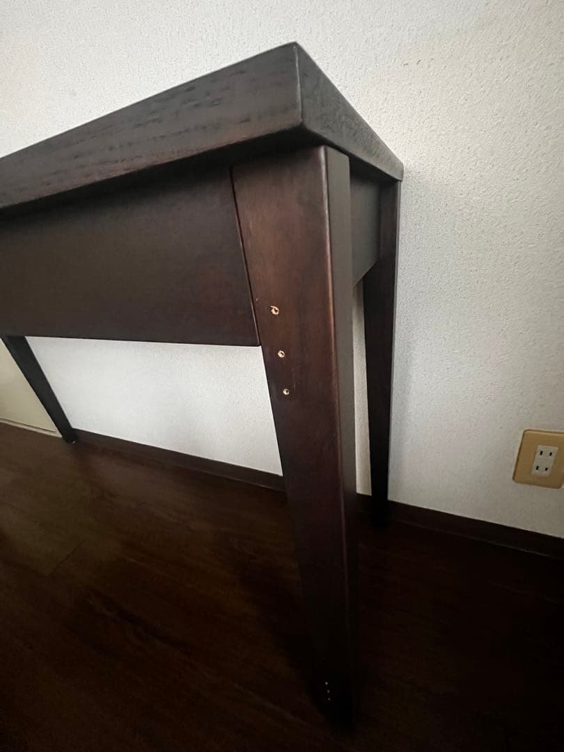 天然木　長机　デスク　引き出し付