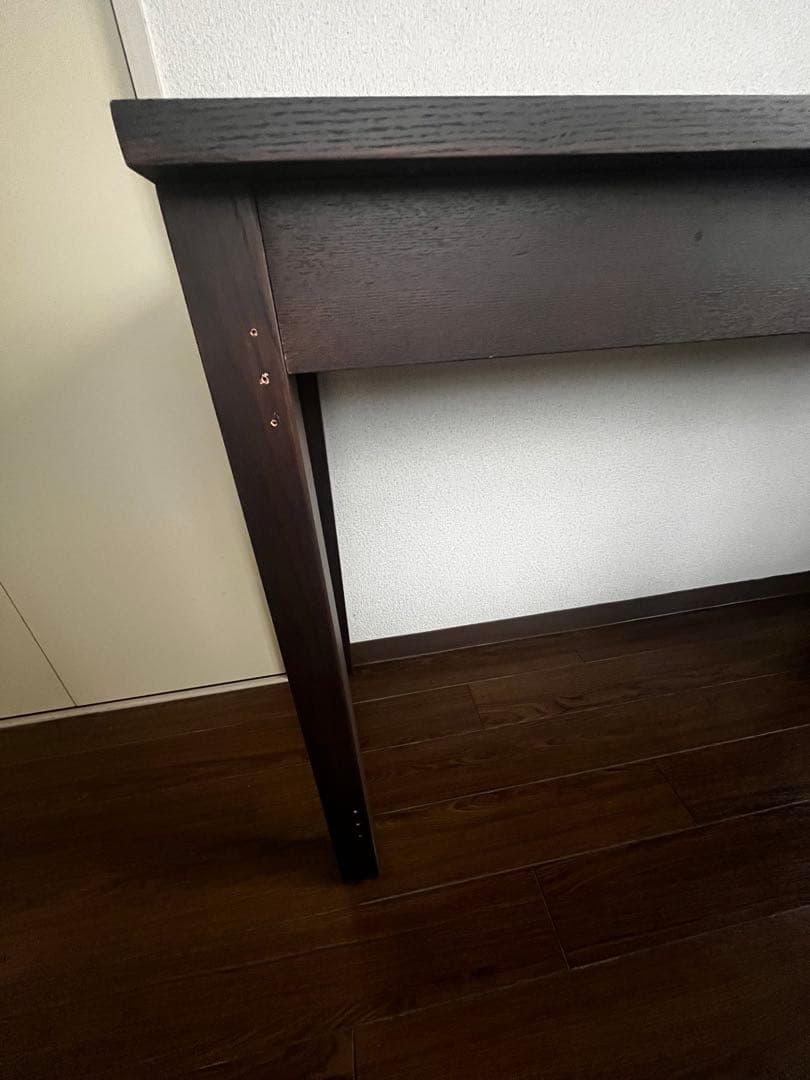 天然木　長机　デスク　引き出し付