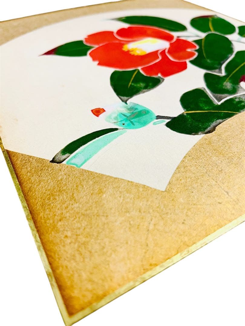 「椿」中村進一　肉筆　金装飾　真作　額付き