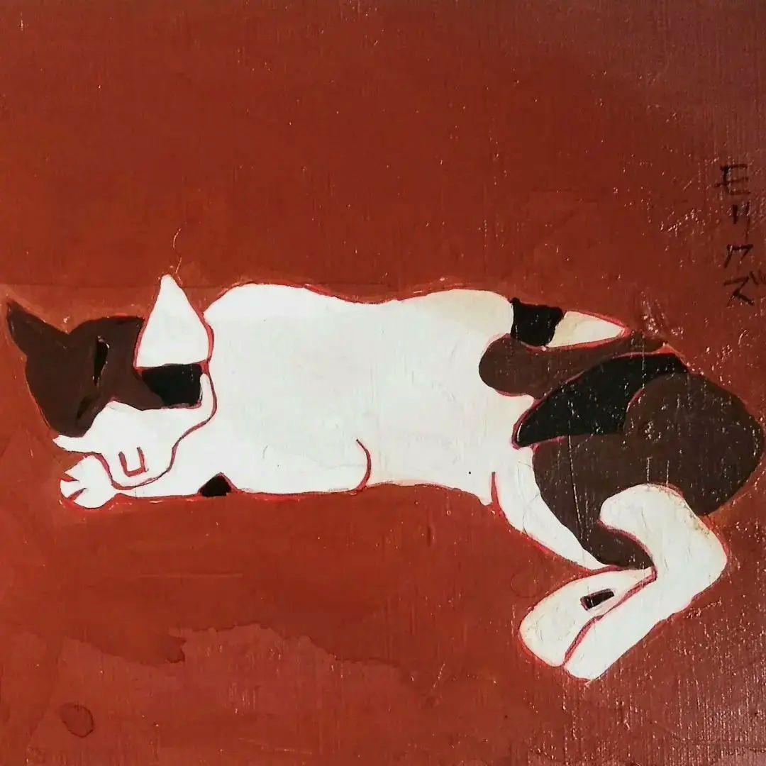 動物像・生物画油絵熊谷守一ねこF4額付き手描き肉筆