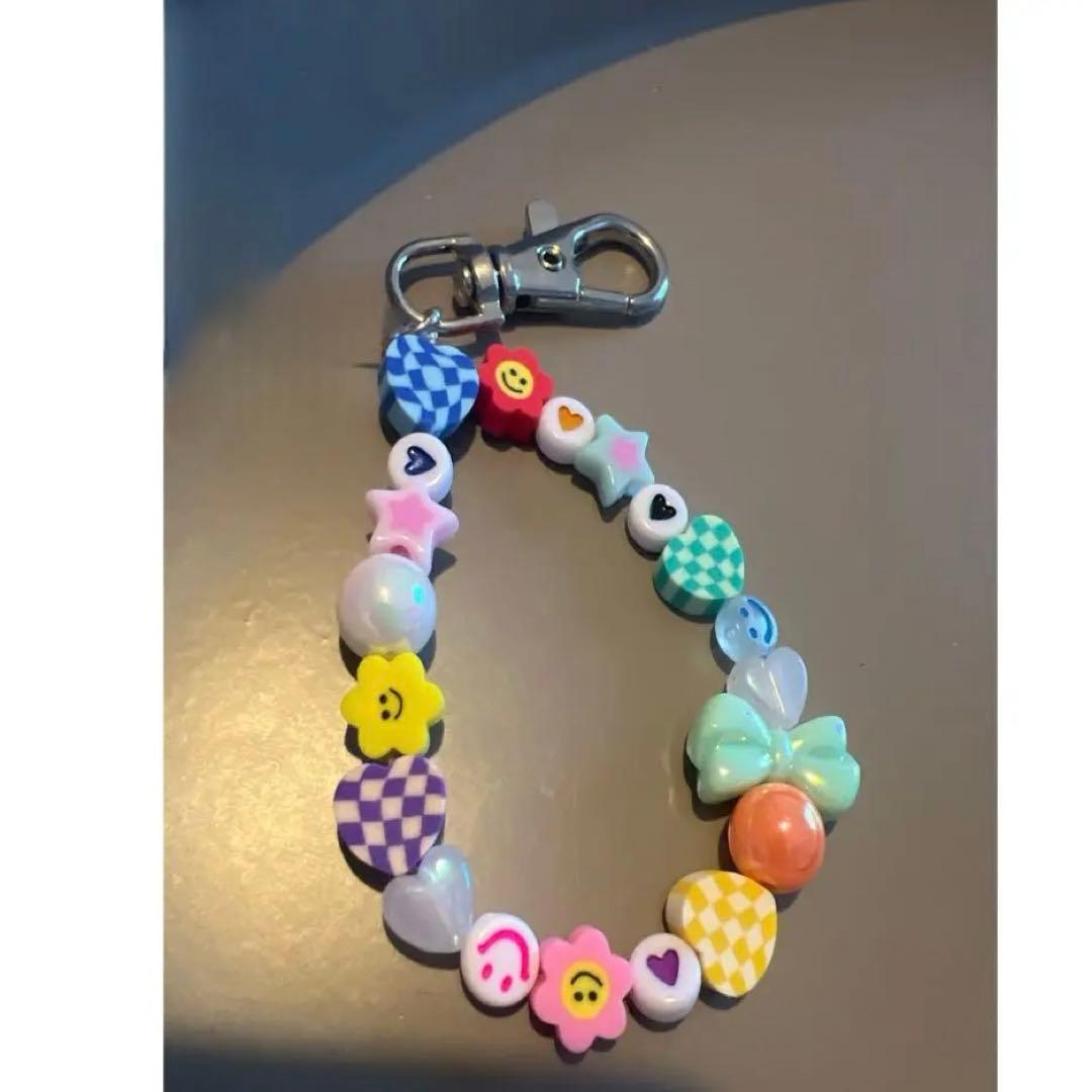 ビーズキーホルダー ビーズストラップ カラフル ニコちゃん 韓国