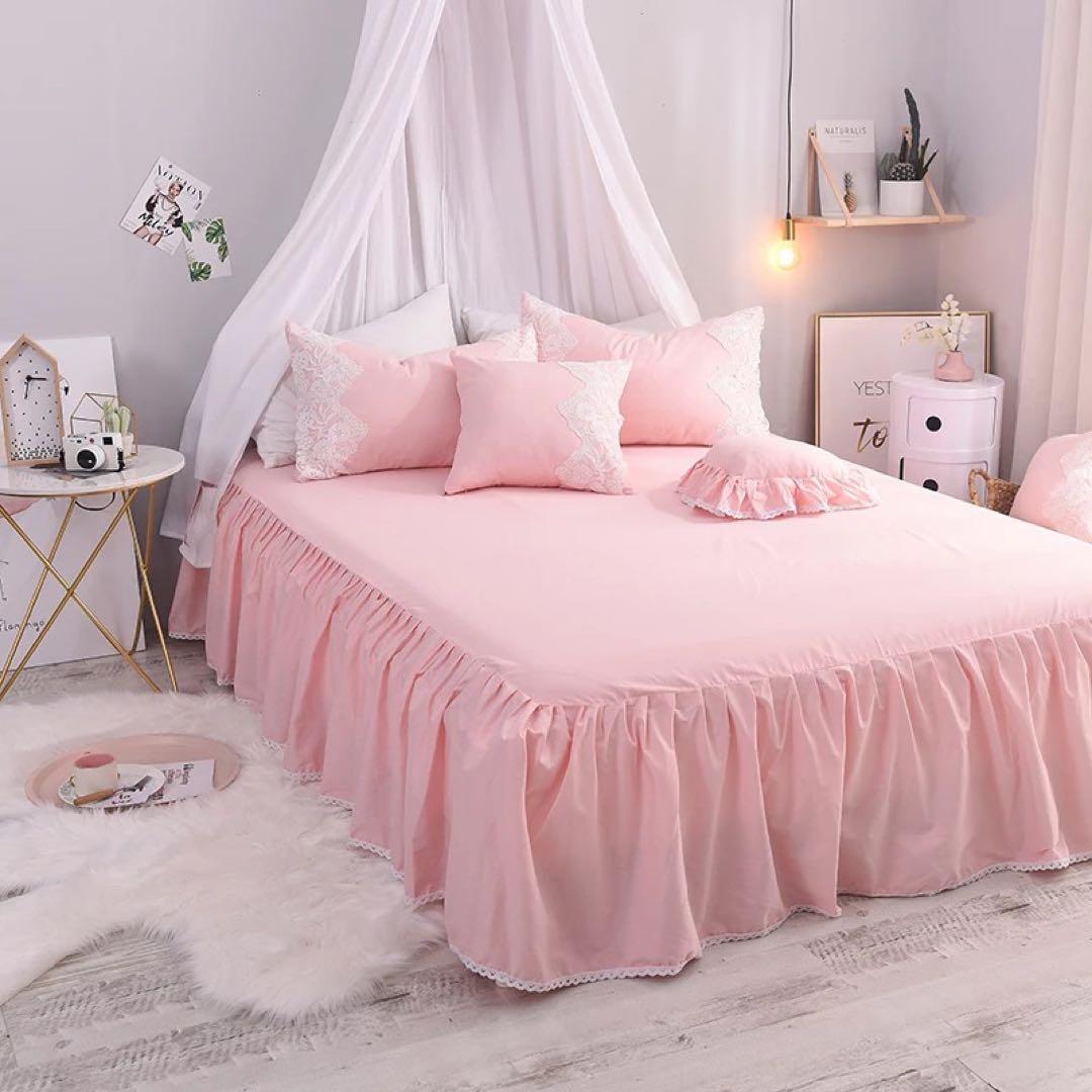 ピンク フリル レース セミダブルカバーセット