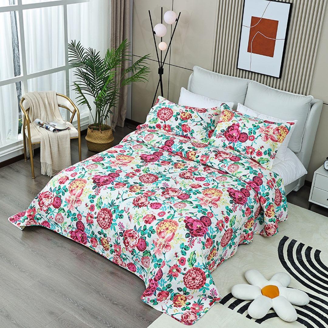 キルトベッドカバー3点セット綿マルチカバー キルティング 142