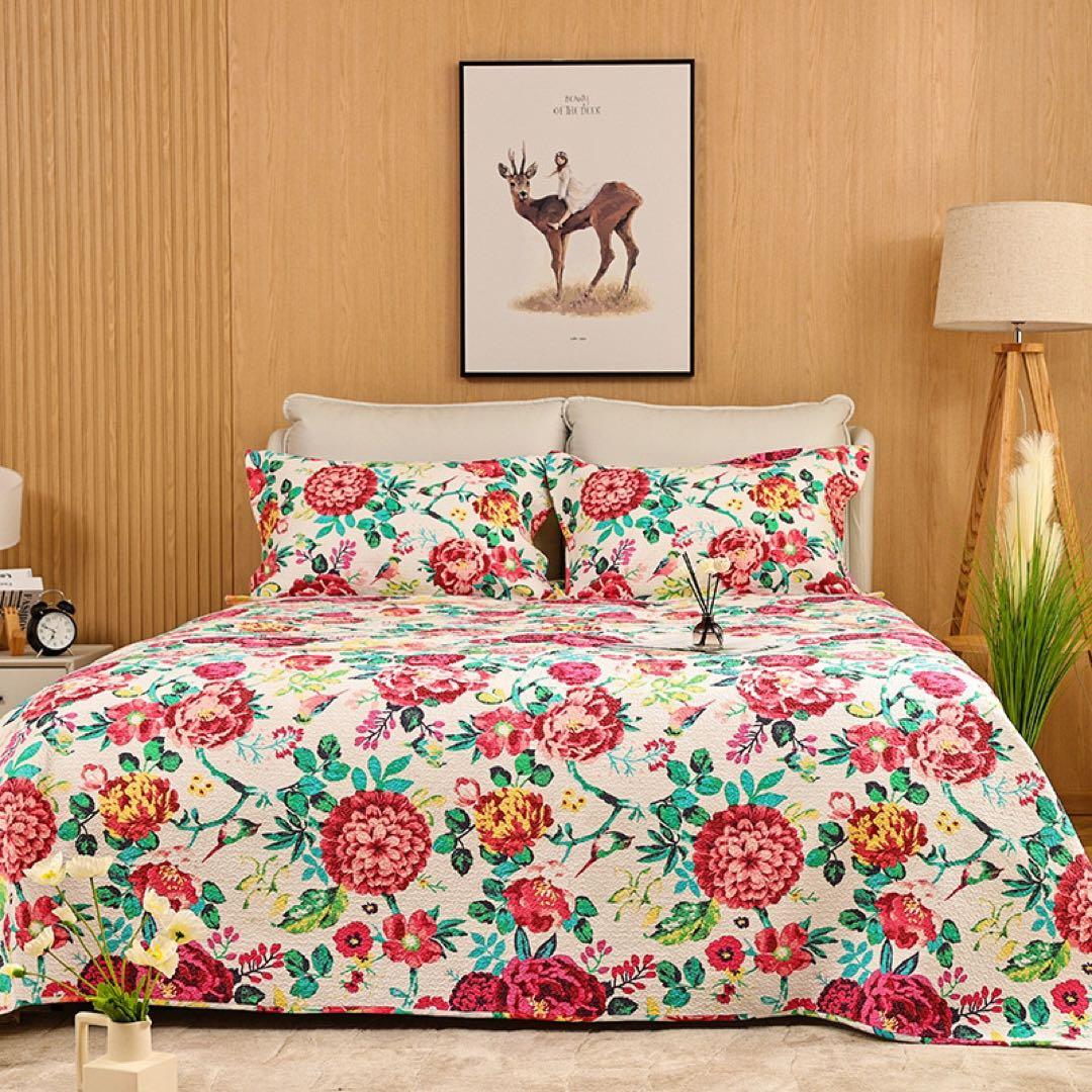 キルトベッドカバー3点セット綿マルチカバー キルティング 142