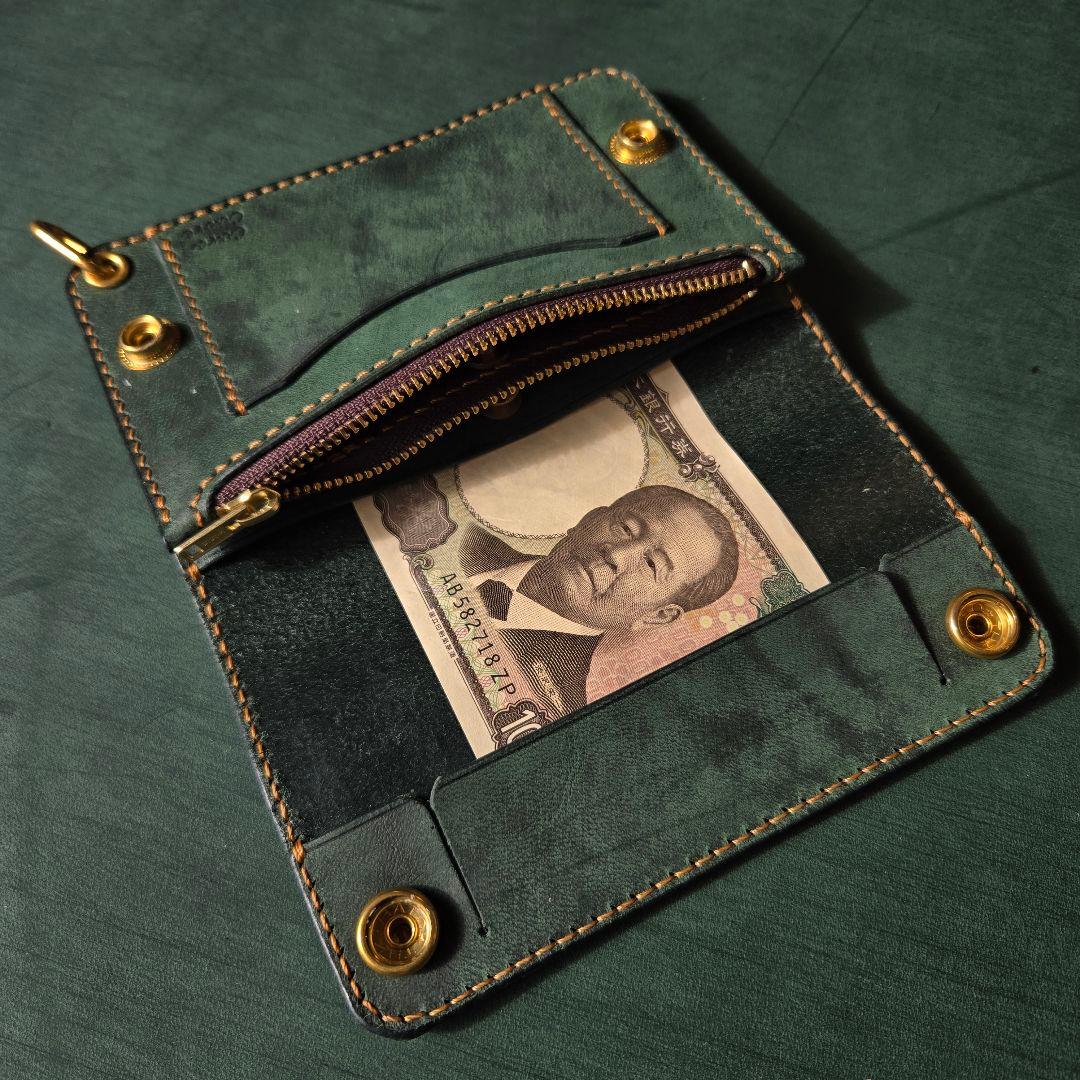 271ミドル　トラッカーウォレット イタリアンレザーTEXAS【グリーン】