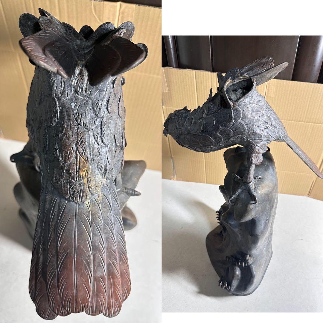 秀正作 鷹 鷲 銅像 アンティーク 工芸品 銅 置物 骨董 銅製 銅器 骨董品