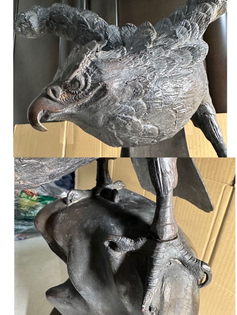 秀正作 鷹 鷲 銅像 アンティーク 工芸品 銅 置物 骨董 銅製 銅器 骨董品