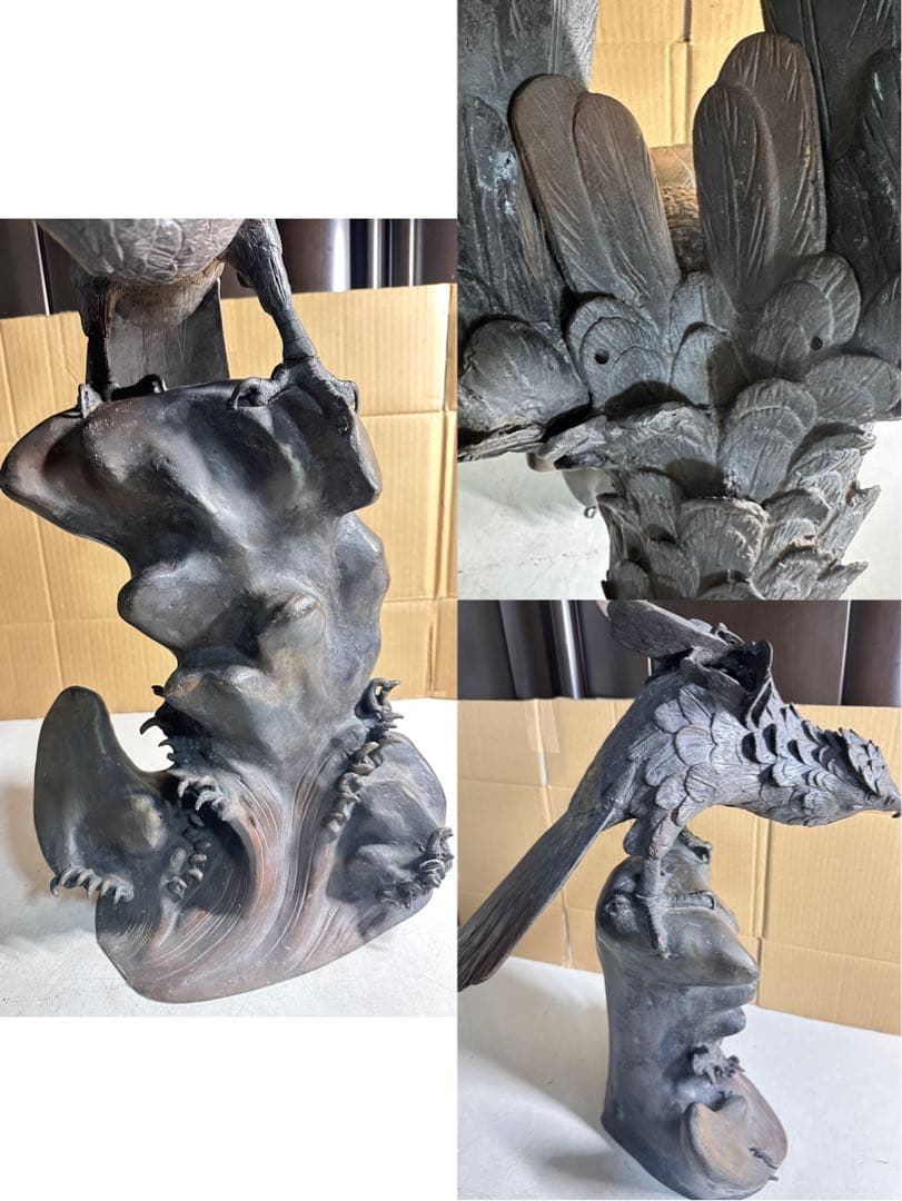 秀正作 鷹 鷲 銅像 アンティーク 工芸品 銅 置物 骨董 銅製 銅器 骨董品