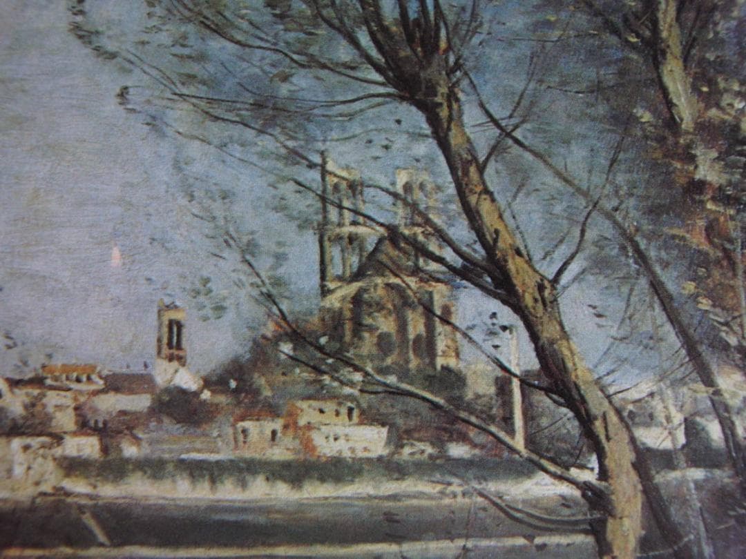 ジャン＝バティスト・カミーユ・コロー、【マント大聖堂】、希少な額装用画集より