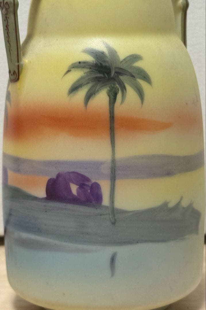 極希少】オールドノリタケ ヤシの木風景文 両耳花瓶 M-NIPPON印 盛上げ