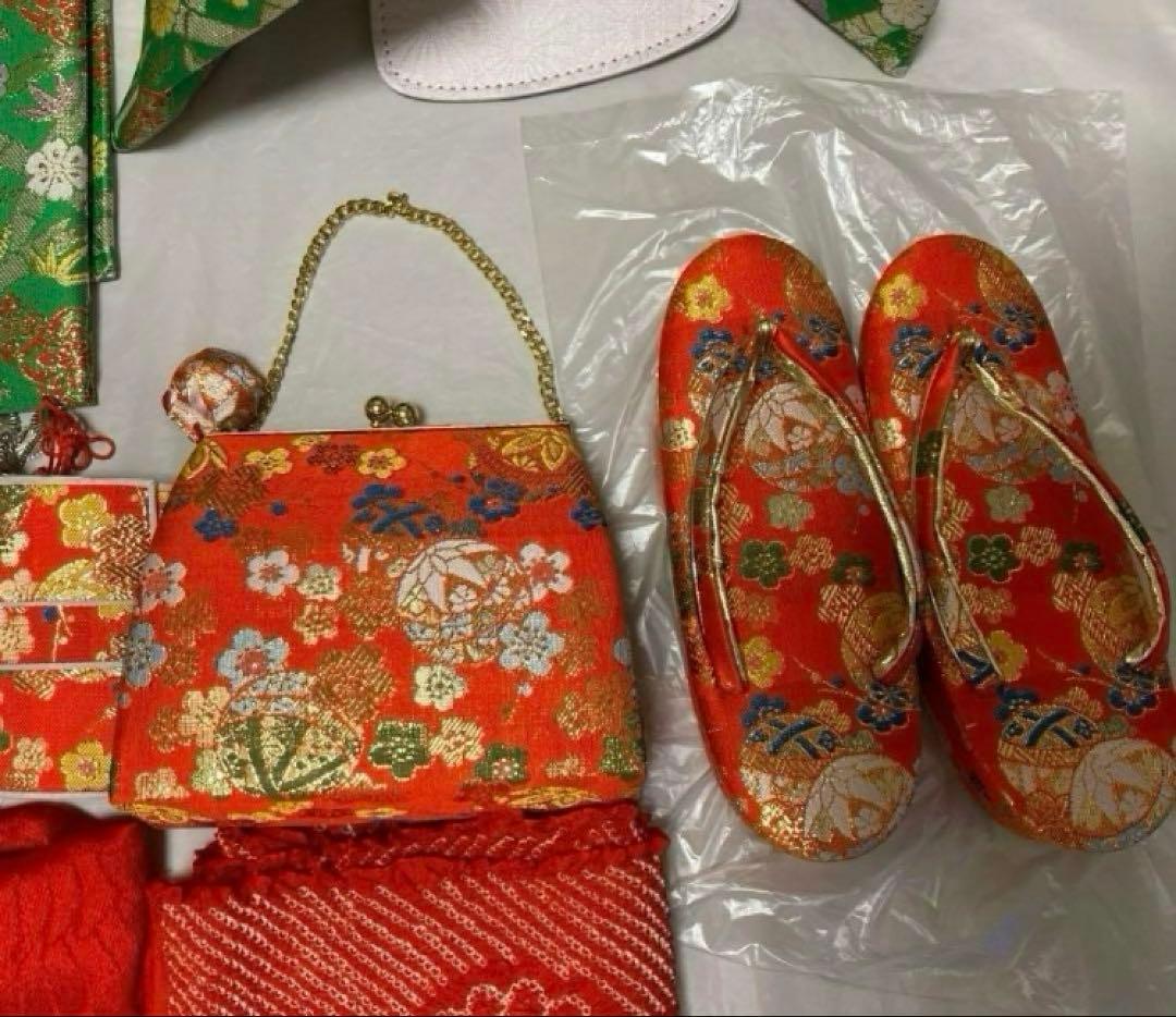 七五三 7歳 正絹着物 作り帯 バッグ草履小物セット子供 キッズ 女の子