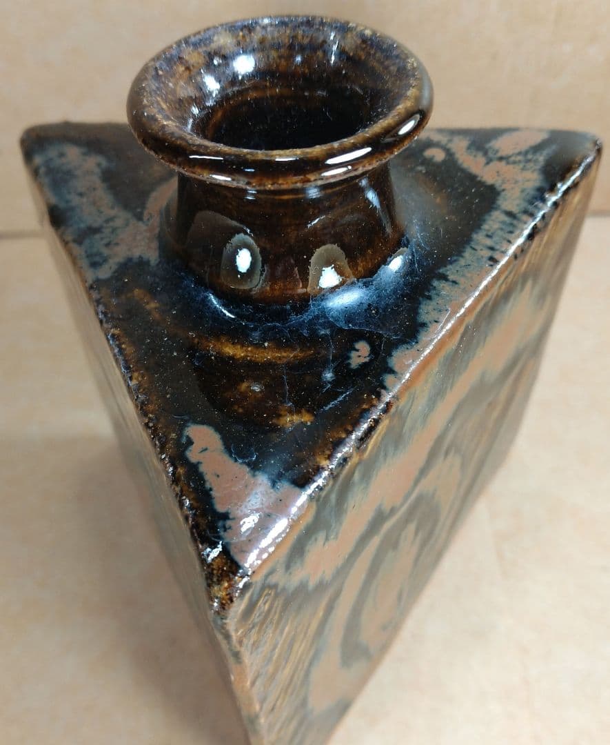 フランスラフ【本物保証】島岡達三 象嵌三角壷 共箱 人間国宝:民芸陶器