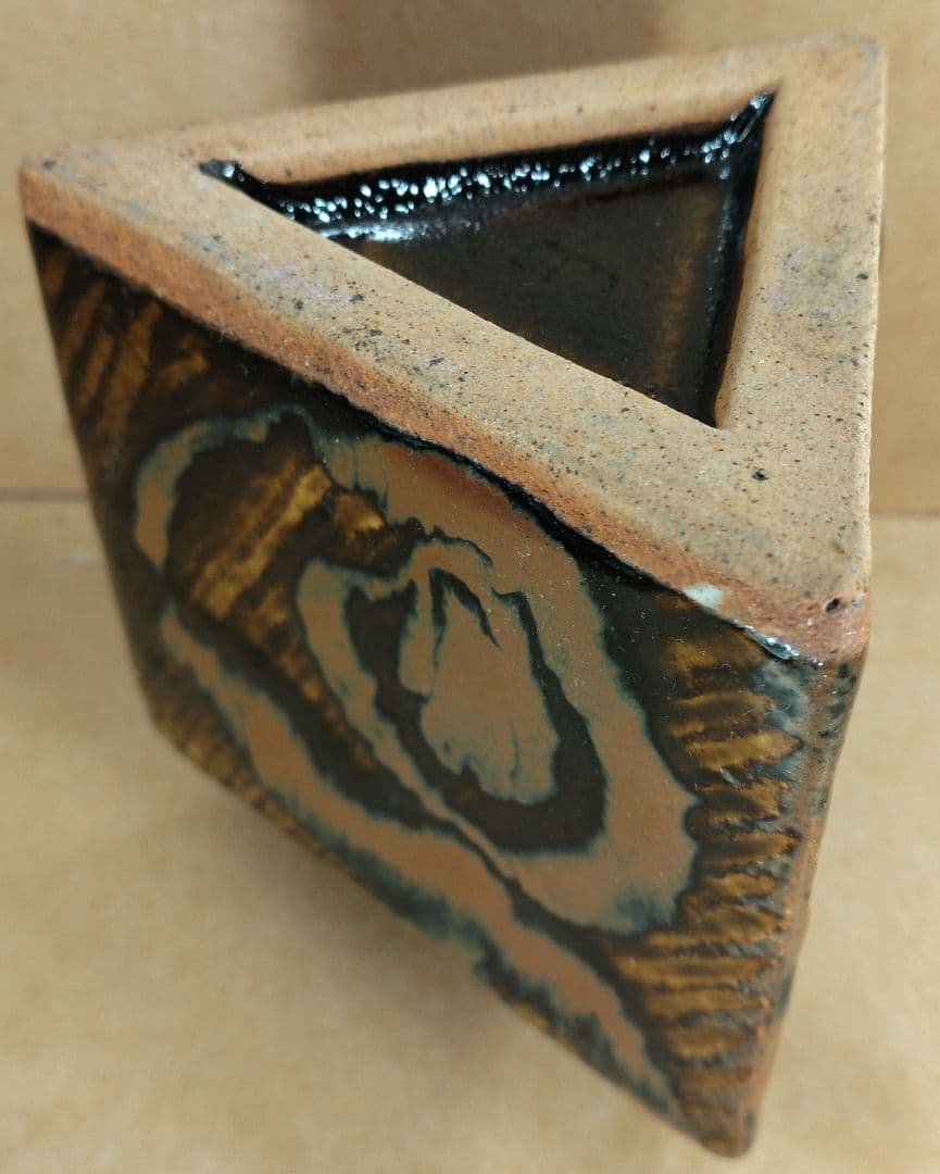 フランスラフ【本物保証】島岡達三 象嵌三角壷 共箱 人間国宝:民芸陶器