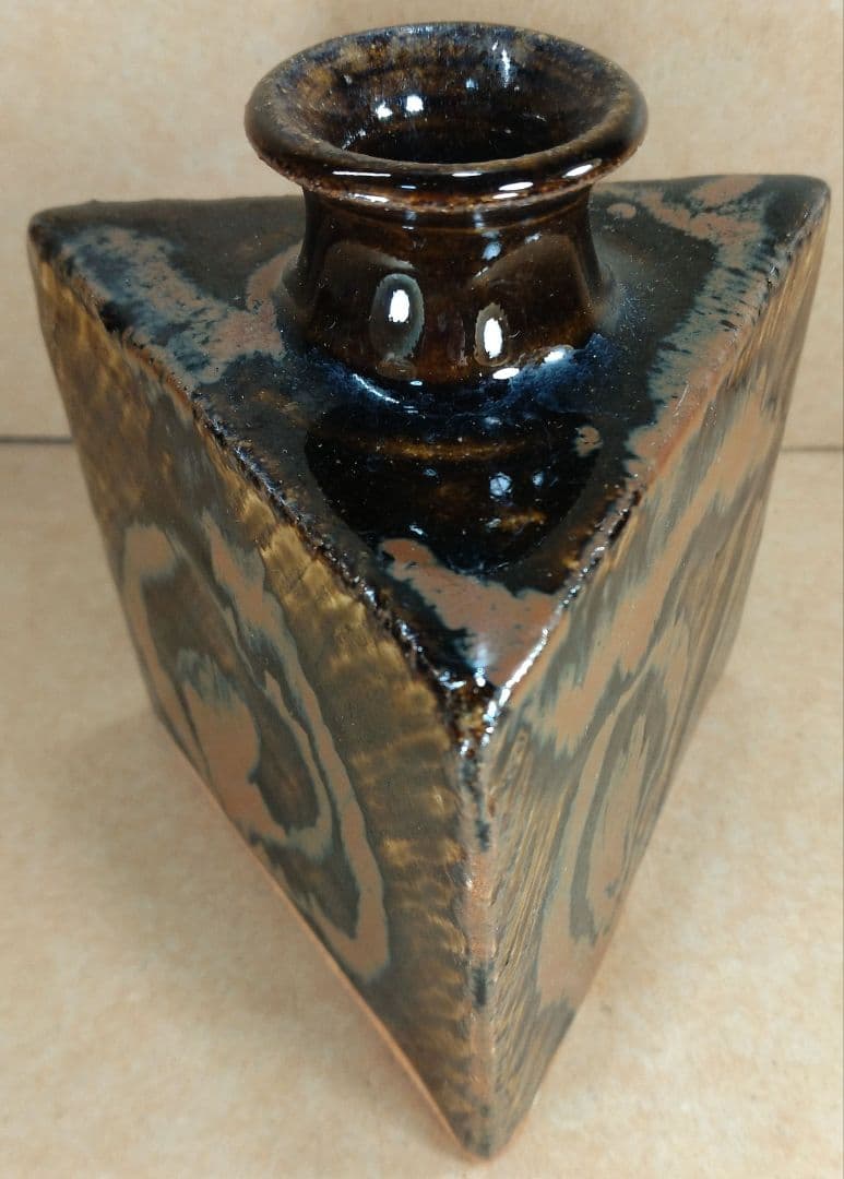 フランスラフ【本物保証】島岡達三 象嵌三角壷 共箱 人間国宝:民芸陶器