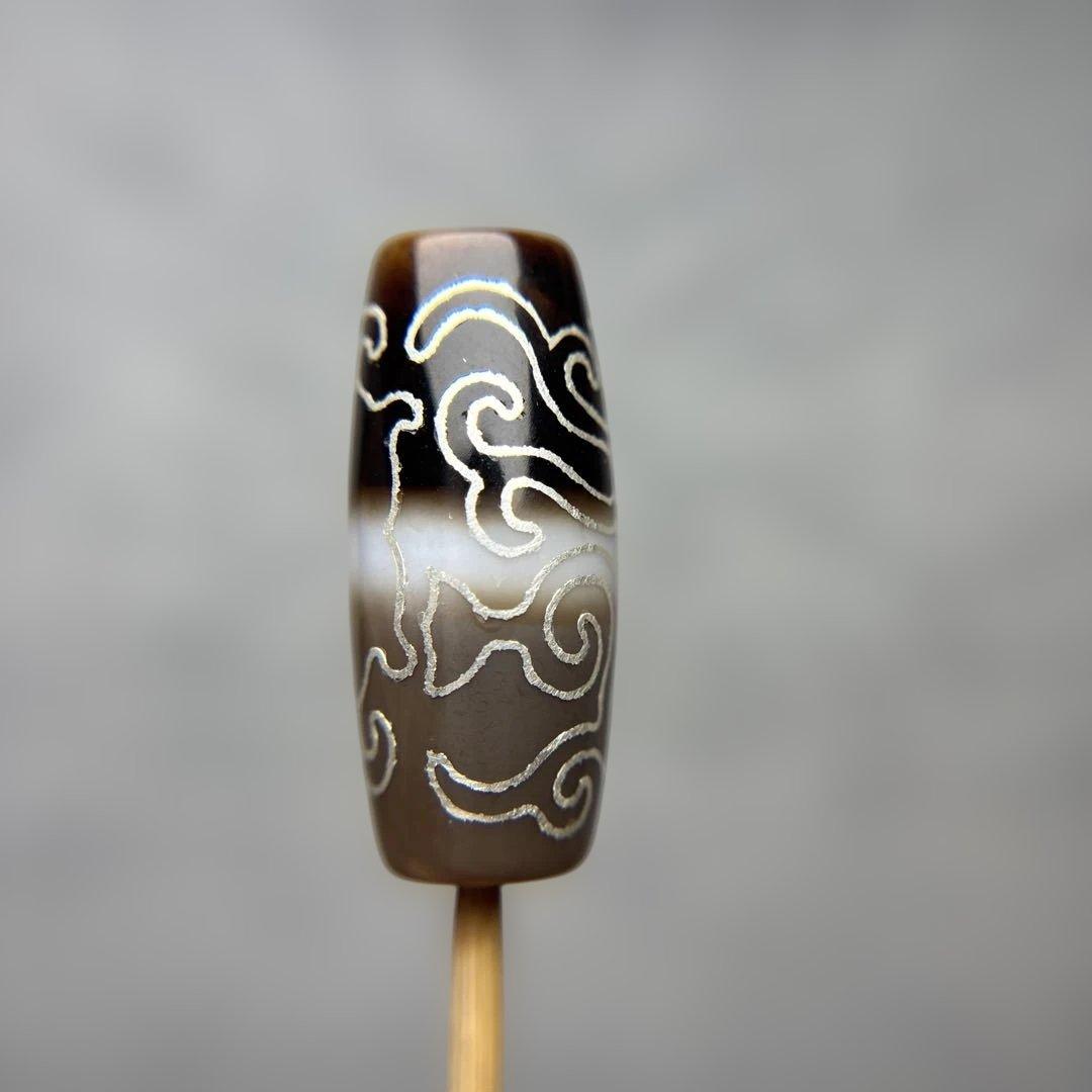 ありあ瑪瑙　銀線如意蓮花天珠　1-218