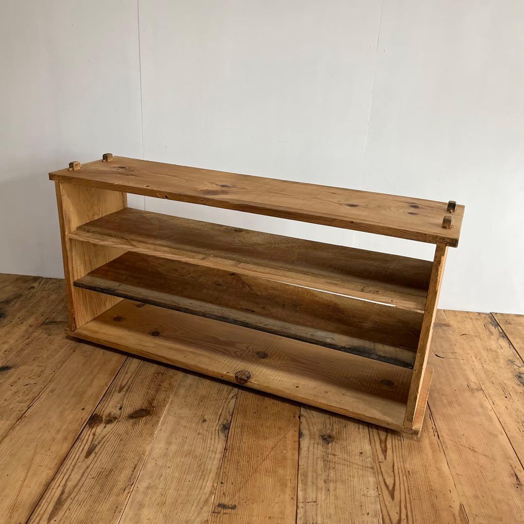 アンティーク オープンラック ローボード 本棚 食器棚 脚付き 無垢材 無塗装