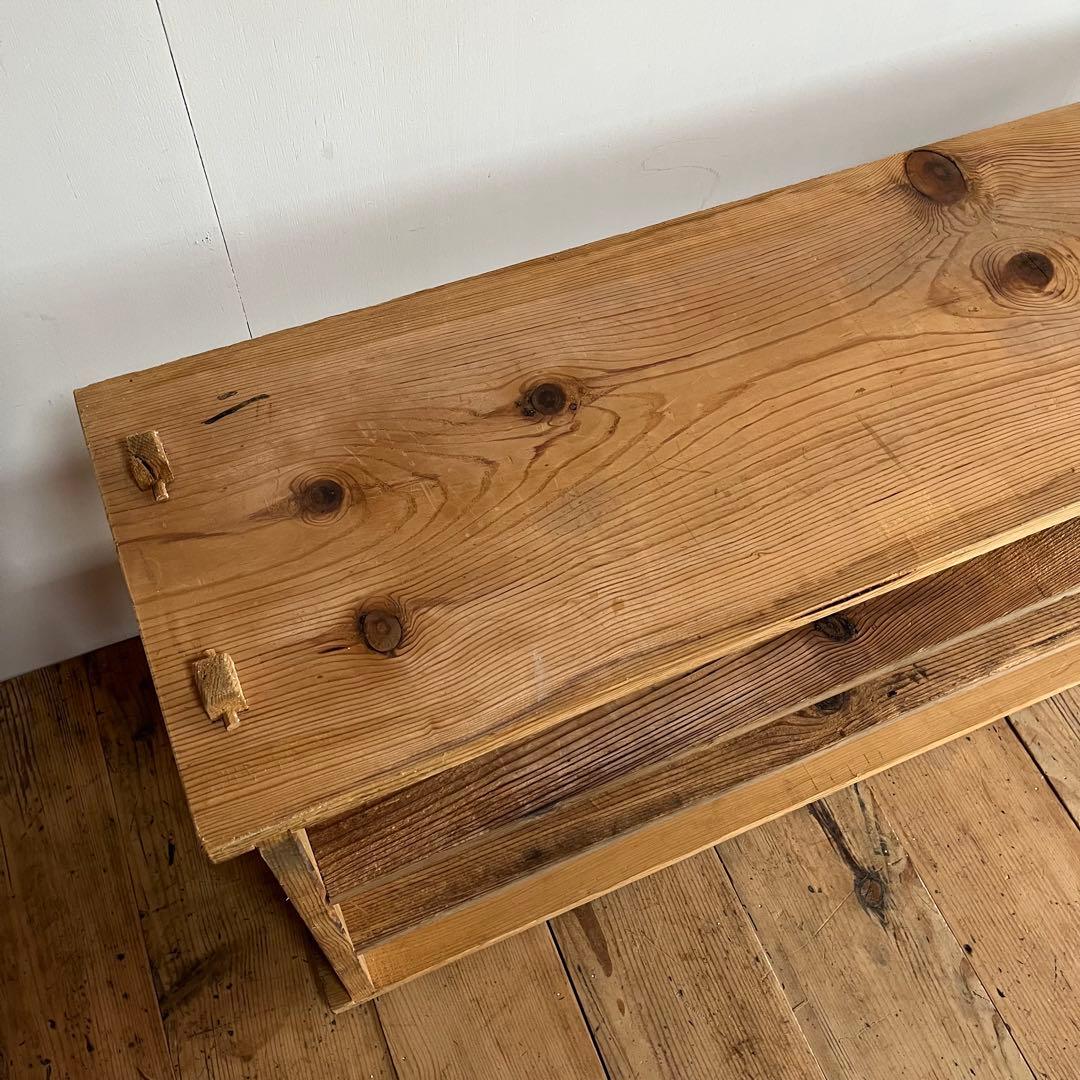 アンティーク オープンラック ローボード 本棚 食器棚 脚付き 無垢材 無塗装